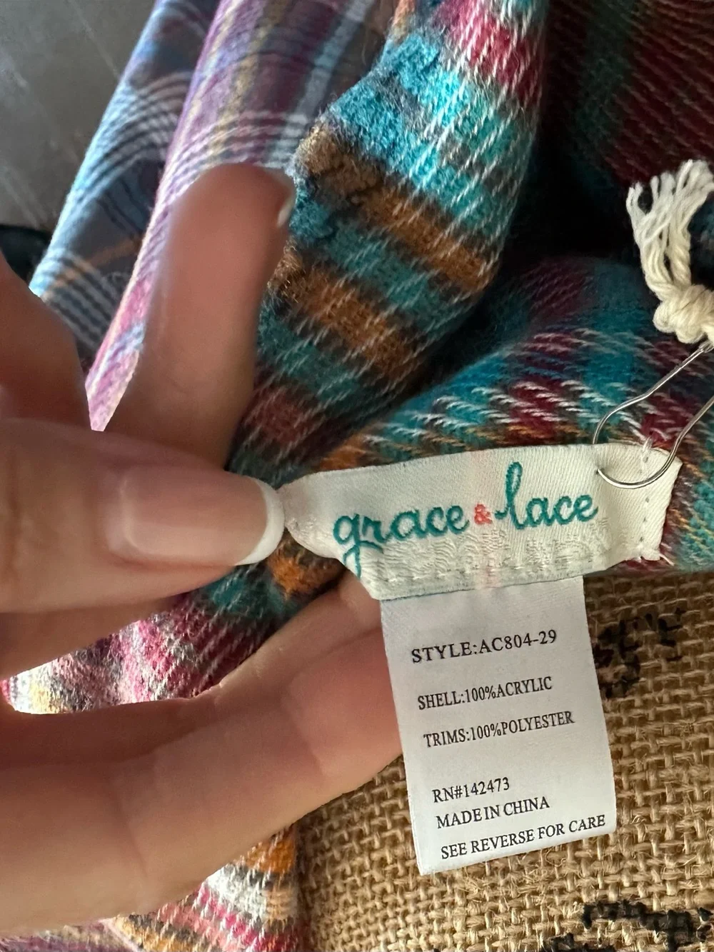 NWT Grace & Lace Plaid Pocket Poncho Wrap Scarf One Size